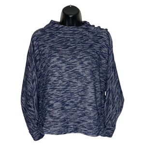 J Crew Point Sur Sweater Womens XS Blue Marled Cotton Mock Neck Oversized Preppy